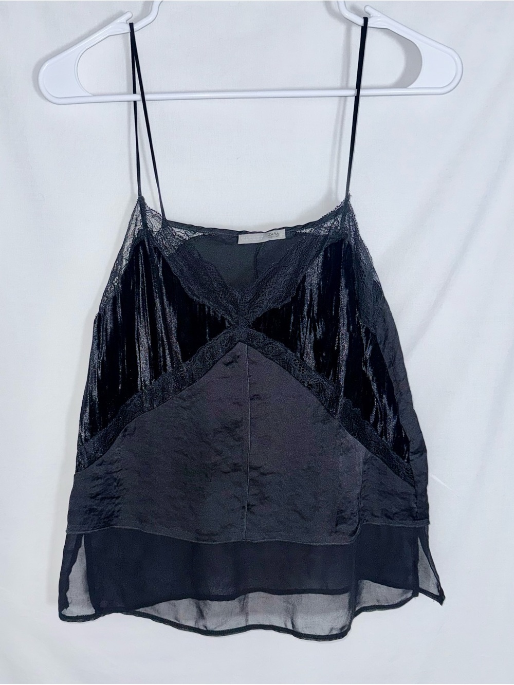 VINTAGE ZARA 90s/Y2K Aesthetic Velvet & Lace Patchwork Cami Top • Size S